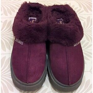SKECHERS Bobs B Cute Purple/Gray Faux Fur Lined Slip-On Slippers Women's 7
